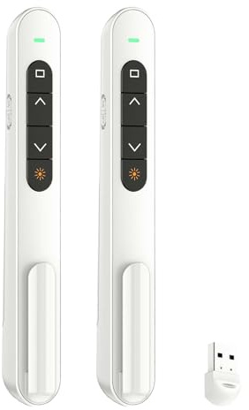 QUI 2 Pack Presentation Clicker, Hyperlink Volume Control Wireless Presenter, RF 2.4GHz USB Presentation Remote Control,PowerPoint Clicker Slide Advancer for Computer, Laptop, Mac (USB, White)