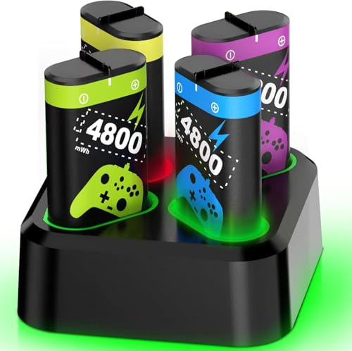 4800mWh Rechargeable Battery Packs for Xbox Series X|S/One, 4 X 4800mWh Xbox Controller Battery Packs, Rechargeable Batteries with Charging Dock for One/S/X/Elite