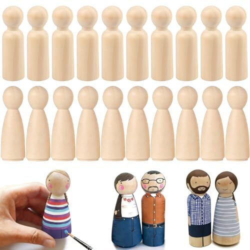 LIULINY 20 Piezas Muñecas de Figuras de Madera, 90mm Muñecos Madera, Sin Terminar Figuras (10 Hombres + 10 Mujeres) para Pintar Manualidades DIY Decoración Pintura, Talla Regalo Fiesta Cumpleaños