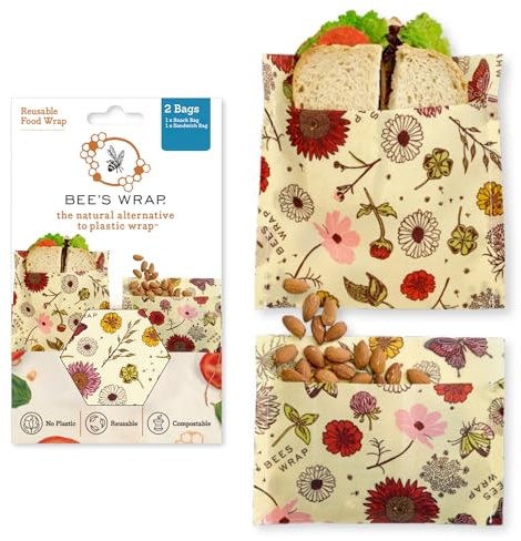Bee's Wrap Beeswax Wraps for Food - Meadow Magic Sandwich Bag & Snack Bag, Made in USA Reusable & Organic Food Wraps, Sandwich Wrap - Plastic Free Eco-Friendly Alternative to Aluminum Foil