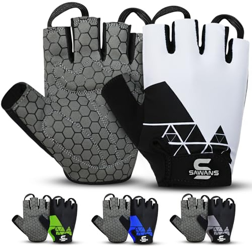 SAWANS Cycling Gloves Half Finger Gel Padded Grips Palm Bicycle Summer Riding MTB Bike Gloves for Men Women Non-Slip Fingerless Breathable Mesh Comfortable Lightweight