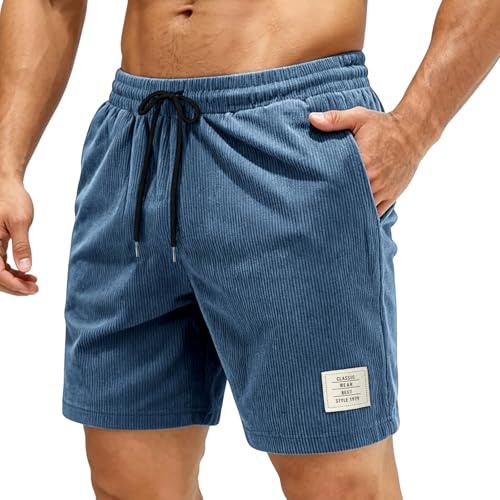 QCCQ Pantalones Cortos Hombre con Bolsillos Ligero Shorts de Pana | Confort Bermudas Hombre con Cordón Ajustable Verano