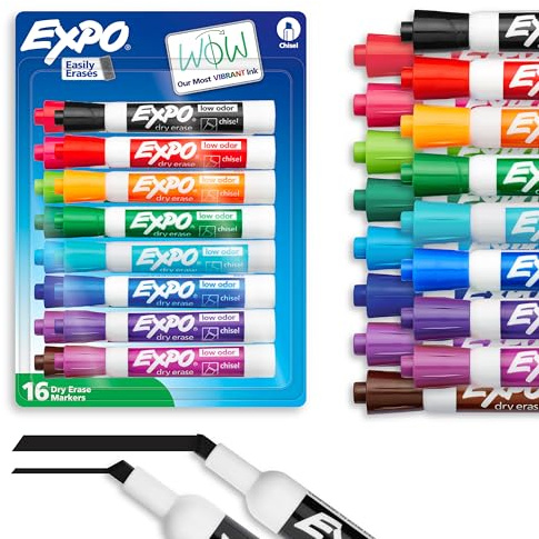 EXPO Dry Erase Markers, Low Odor Ink, Chisel Tip, 16 Count - Whiteboard, Calendar, Organization, Essential Supplies for Office, School, Classroom, Teachers