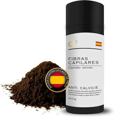 O³ Fibras Capilares Castaño Oscuro - Keratin Fibers Castaño Oscuro 100% Natural para Disimular Calvicie y Aumentar el volumen. Maquillaje Capilar por hombres y mujeres - 27,5 Gramos Neto