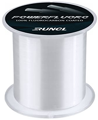RUNCL Fluorocarbon Fishing Line, PowerFluoro Clear Ice Fishing Leader Line - Virtually Invisible, Faster Sinking, Extra Sensitivity, 300/500/1000yds, 5-32lb Break Strength, Fishing Gifts