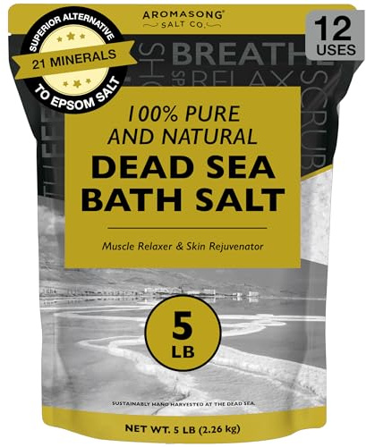 Aromasong Dead Sea Bath Salt - 100% Pure & Natural Dead Sea Salts for Soaking Fine Grain 5 LB - Bulk Resealable Pack - Used for Body wash Scrub - Soak for Women & Men.