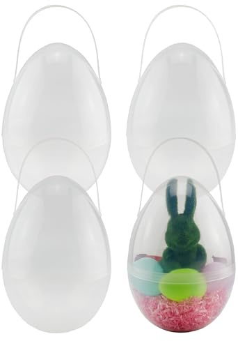 Cornucopia Brands Jumbo Plastic Easter Eggs (4-Pack, 10-Inch); Giant Clear Egg-Shaped Buckets w/Handles