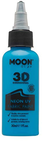 Moon Glow, Neon-UV-3D-Stofffarbe, Textilfarbe für Kleidung, T-Shirts, Taschen, Schuhe und Leinwand (Intensivblau, 30 ml (1er-Pack))