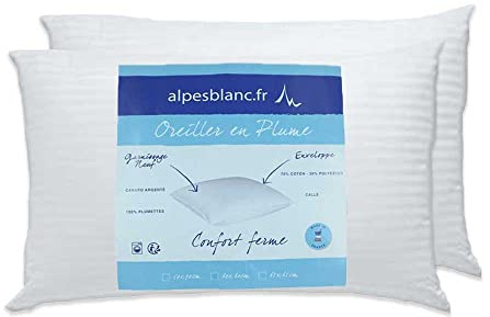 Juego de 2 almohadas de plumas cuadradas, juego de 2 almohadas naturales de plumas, juego de almohada de lujo (45 x 70 cm)