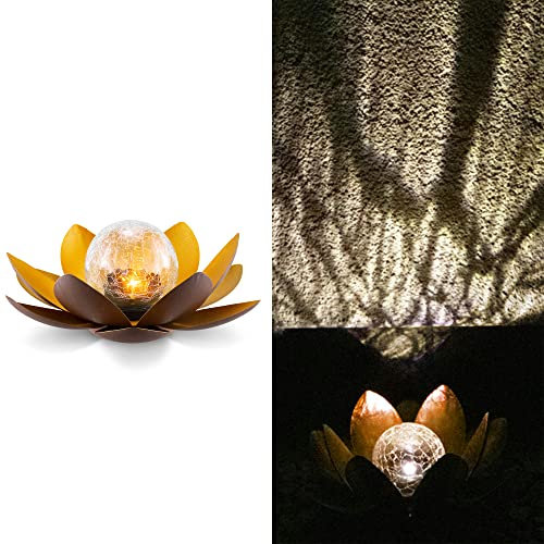 Navaris LED Solar Lotus Laterne - warmweiß wiederaufladbar - Lotusblüte Solarlampe mit tollem Licht durch Bruchglasoptik - Garten Deko Solarleuchte