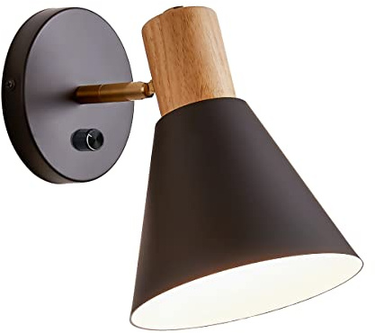 ClanKin Wall Sconces Lighting for Bedroom, Black Adjustable Wood Style Wall Sconce Reading Lamp, Wall Light for Bedroom Hallway Living Room (Black-Hardwired, 1 Pack)