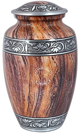 Urne Funéraire Florale Gravée en Argent pour Cendres Humaines Adultes - Grande Urne de Columbarium Fabriquée à la Main - Texture Bois, 512 cm³ - Sac Inclus