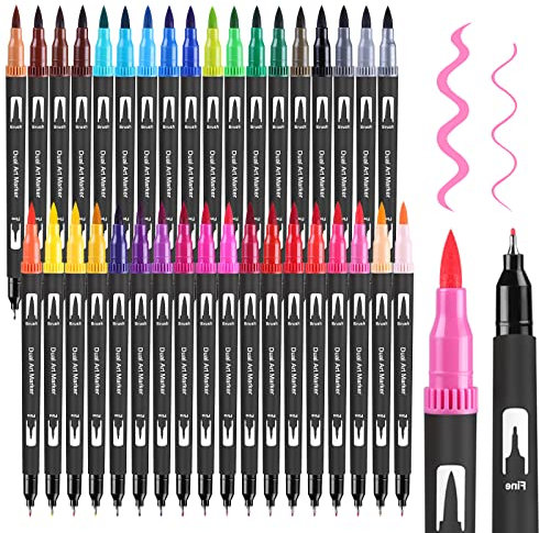 FURNIZONE 36 Farben Stifte Filzstifte Set Dual Brush Pen Set Pinselstifte Marker Fineliner(0,4 mm) Fasermaler(1-2 mm) Für Bullet Journal, Manga Kalligraphie Für Kinder