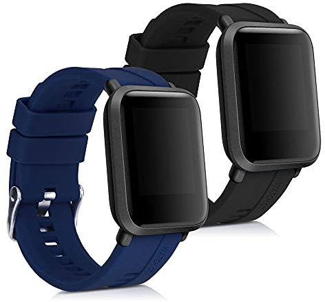kwmobile 2X Uhrenarmband für Huami Amazfit Bip/Bip Lite Armband - Fitnesstracker Band Set aus TPU Silikon - Ersatzarmband Smartwatch - Schwarz Dunkelblau
