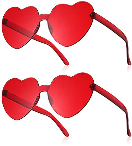 Fiada 2 Paar Herz Sonnenbrillen Herzförmige Brillen Lustige Partybrillen für JGA Hochzeit Fasching Kostüm Farbige Randlose Sonnenbrillen für Frauen (Klassisch, Rot)