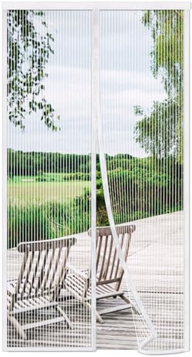 Risareyi Magnetic Fly Screens for Doors 85x190cm, White Mesh Mosquito Net for Patio Door Fly Screen Curtain Closes Automatically Anti-Mosquito Bugs Insects for Reinforced