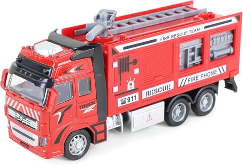 Toyland® 19cm Die Cast Red Pull And Go Toy Fire Engine - Emergency Service Vehicles (Hose)