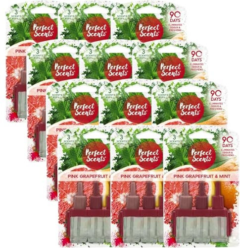 Perfect Scents 3 Scents Air Freshener Refill 12 Pack - Compatible with 3volution Pink Grapefruit & Mint 20ml