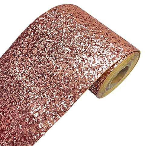 DHHOUSE Rose Gold Chunky Glitter Wallpaper Border,Self Adhesive Glitter Wall Border (13cm x 5 Meters, Rose Gold)