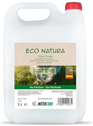 Intercabo Handseife 5L Kanister ohne Parfum – parfümfreie Cremeseife zum Nachfüllen – milde Seife für empfindliche Haut – Nachfüllseife für Seifenspender – flüssige Seife für Gastronomie & Sanitär
