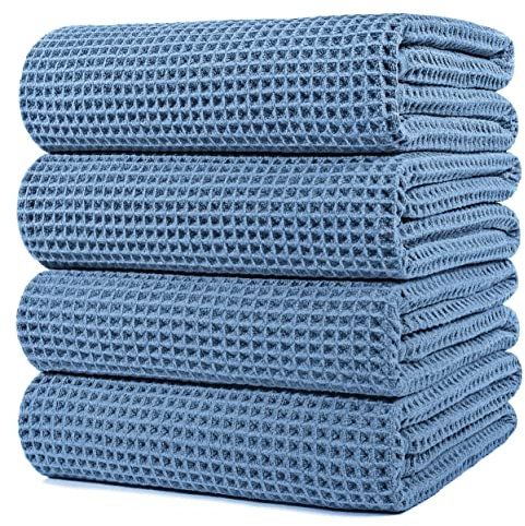 Polyte - Mikrofaser-Badetuch - fusselfrei & schnelltrocknend - Waffelstruktur - sehr groß - Blau - 152 x 76 cm - 4 Stück
