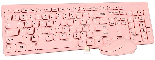 Wireless Keyboard and Mouse Combo - Rii Standard Office PC Keyboard and Optical Wireless Mice (Pink)