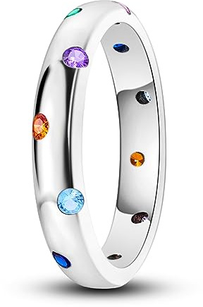 Hapour Anillos de plata de ley 925 – Vintage Wrap Stacking Statement Anillos con circonitas coloridas para mujeres niñas como regalos – Anillo clásico y elegante