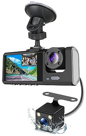 Shkalacar Dash Cam Anteriore e Posteriore all'Interno, 3 telecamere 1080P + 720P + 480p Specchietto retrovisore per Auto Videocamera per Registrazione Video per Auto Videocamera per Visione Notturna