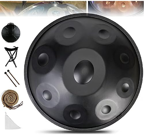 9/10/12 Handpan Truminstrument, 22 Tum i D Minor Slagverk, Stålhandtrumma Med Mjuk Påse, 2 Klubbor för Ljudläkning, Meditation
