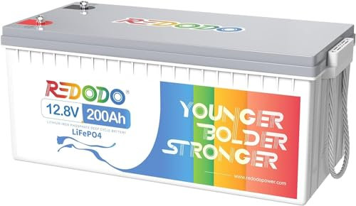 Redodo Batterie Lithium 12V 200Ah,Rechargeable Batterie LiFePO4,BMS 100A intégré, et 10 Ans de durée de Vie,4000-15000 Cycles Profonds, Parfait pour RV, Camping,Maison Solaire ...