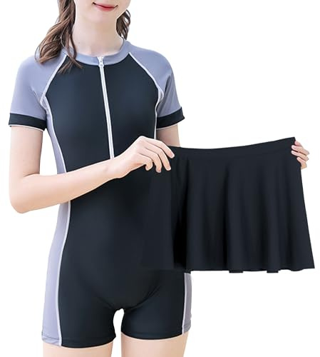 Panegy Kinder Mädchen Zweiteilige Tankini Set Hawaiian Surfen Badeanzug Zip Up Sommer Bademode mit Badehose Kurze Ärmel Schwimmen Kostüm 14-16 Jahre