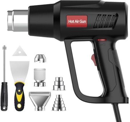Pistola de Calor de 2000 W, Pistola de Aire Caliente con Temperatura Ajustable de 50 ℃ a 650 ℃, 2 Volúmenes de Aire, Adecuada para Eliminar óxido y Descongelar, 8 Accesorios