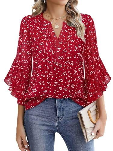 Timeson Business Casual Tops for Women: Work Attire for Office Fall Blouses for Women 2026 3/4 Sleeve Dress Shirts Professional Formal Clothes Dressy Ladies Tops Elegant Fall Chiffon L