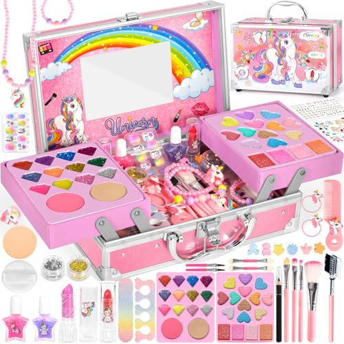 Set Trucchi per Bambine, 65 Pezzi Lavabile, Valigetta Trucchi, Giochi Natale Halloween Compleanno Regalo 5-12 Anni