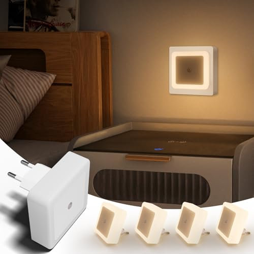 Luce Notturna Bambini 4 Pezzi, luce notturna da presa presa per Camerette, Sensore Crepuscolare, ABS Materiale ignifugo, Corridoio, Tromba Delle Scale Night Light (Warm White 4 PCS)