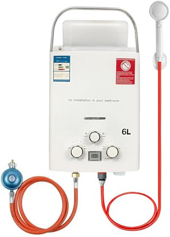 Calentador de agua portátil de gas propano 6L, calentador de agua Camping Gas de 12KW, propano o Butano, Calentador de agua de ducha de camping 6l/min, para ducha instantánea al aire libre calentador,