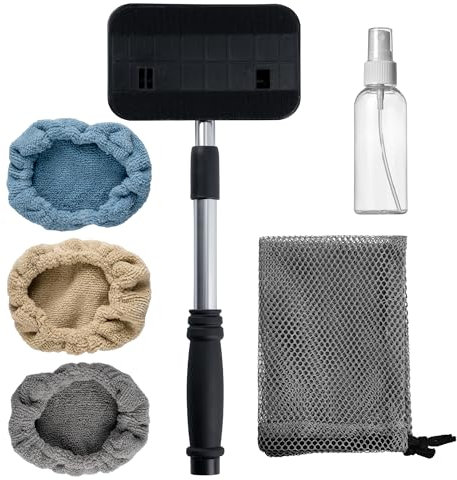 POLYTE Outil de nettoyage pivotant extra long pour pare-brise avec poignée en aluminium extensible avec 3 housses en microfibre de qualité supérieure