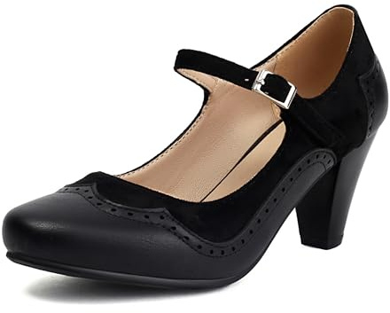 elerhythm Mary Jane Classic et Retro années 1920 Escarpins Gatsby Oxford Motif Pinup années 1950 Vintage Bout fermé Bout fermé Chaussures à bride de cheville, Noir , 39 EU