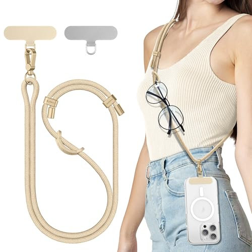 SURPHY Phone Lanyard with Patch, Adjustable Crossbody Phone Strap, Neck Phone Holder Compatible with Most Phones, Key Lanyard and more (Khaki)