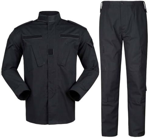 SUNDAYYO Combat Shirt Militare Equipaggiamento Bundeswehr Pantaloni Ranger Costume mimetico da uomo e pantaloni a maniche lunghe tattici BDU Camouflage Paintball Airsoft, Nero , L
