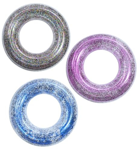 70cm Inflatable Swimming Ring Pool Rubber Rings for Kids,3Pcs Blue Rose Color Sequin Inflatables Swim Rings Pool Float,Inflatable Pools Ring Toy Water Floaties for Kid Girls Boys Summer Beach Party
