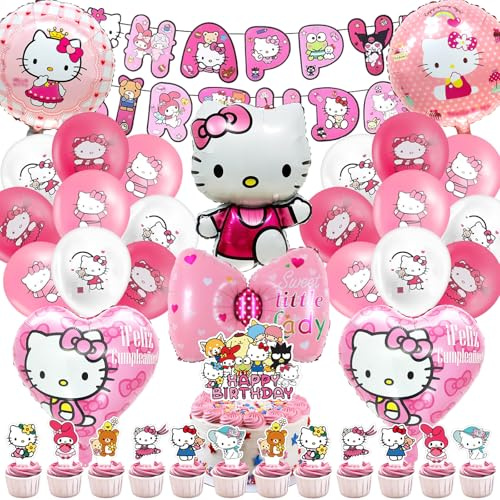 Huangzd Hello Kity - Set di 35 palloncini decorativi per compleanno per bambini, motivo: Hello Kity