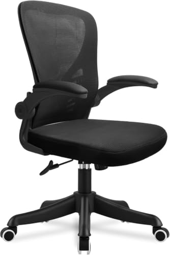 EOXCIIU Ergonomic Office Chair, Mesh Swivel Chair with Flip-up Armrests, for Home, Office, Black