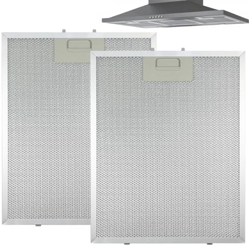 2Pcs Cooker Hood Filter Replacement - 305x267mm Aluminum Mesh Hood Vent Filter 5-Layer Metal Grease Filter Universal Extractor Fan Filter Compatible with Many Leading Brand of Cooker Hood, Silver