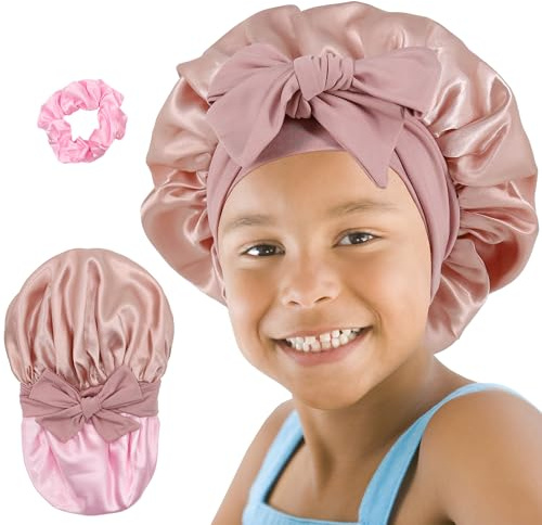 EBONNT Chapeau pour Fille, chapeaus en Soie pour Enfants garçons, Chapeau Satin réversible à Double Couche pour Enfant Cheveux naturels bouclés (FR/ES, Âge, 3 Ans, 12 Ans, Kids Pink)