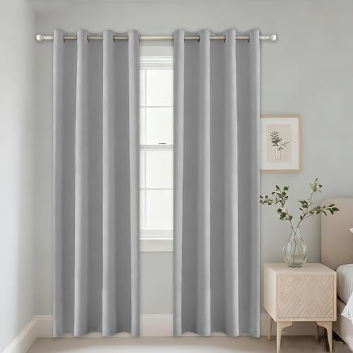 Alaoo Opacas Cortinas,Cortinas Termicas Aislantes,Cortinas Dormitorio Cortas 2 Piezas132x213CM Cortinas Salon Modernas con Ojales,Cortinas,para Dormitorio,Comedor,Gris