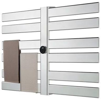 K&KALONZO Electric Towel Warmer, 34.6*25.6 Wall-Mounted 12-Bar Towel Heater with Built-in Timer, Waterproof Aluminum Towel Warmer for Bathroom, Support Plug-in and Hardwired, Silver, Q6-S