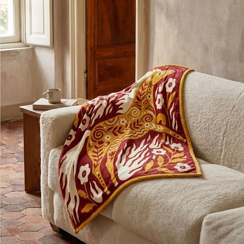 MiraLoom Horse Throw Blanket Cute Horse Print Blanket Soft Fuzzy Lightweight Flannel Horse Blanket for Couch Bed Sofa Cozy All Season Home Decor Gifts 60x 80- Crimson Prosperity HorsePattem