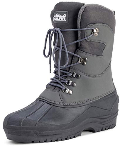 Polar Herren Tall Nylon Mit Overlay-Netz Ente Wasserdicht Sole Schnüren Winter Schnee Stiefel - Grau - UK9/EU43 - YC0447