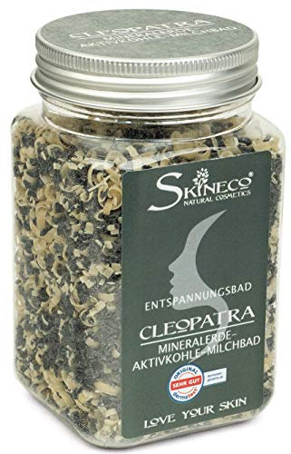 Skineco Cleopatra Bain de lait - Additif de bain durable avec charbon actif, terre minérale verte et lait de chèvre - Essence de bain pour peaux sensibles - Bain relaxant - Bain de soin - Cosmétique